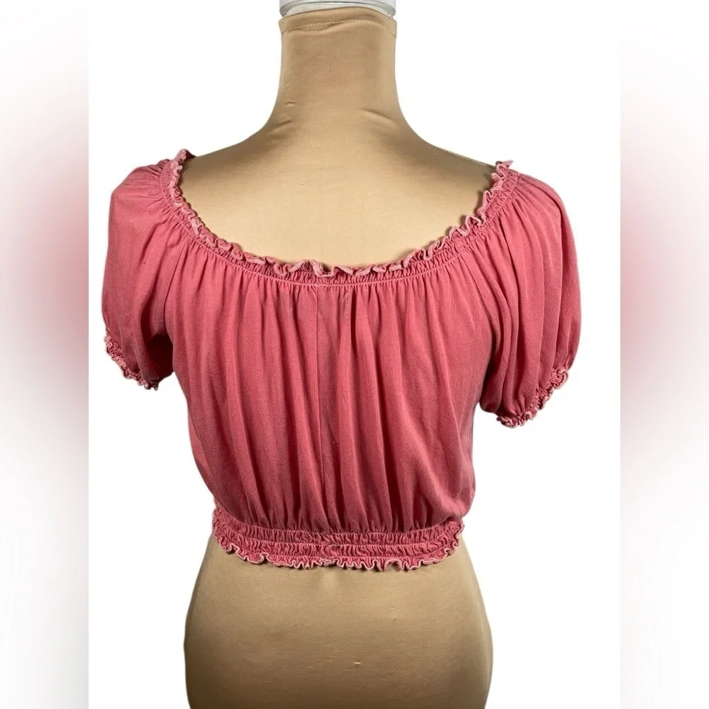 Reformation Pink 100% Tencel Smocked Off Shoulder Peasant Top Size XS